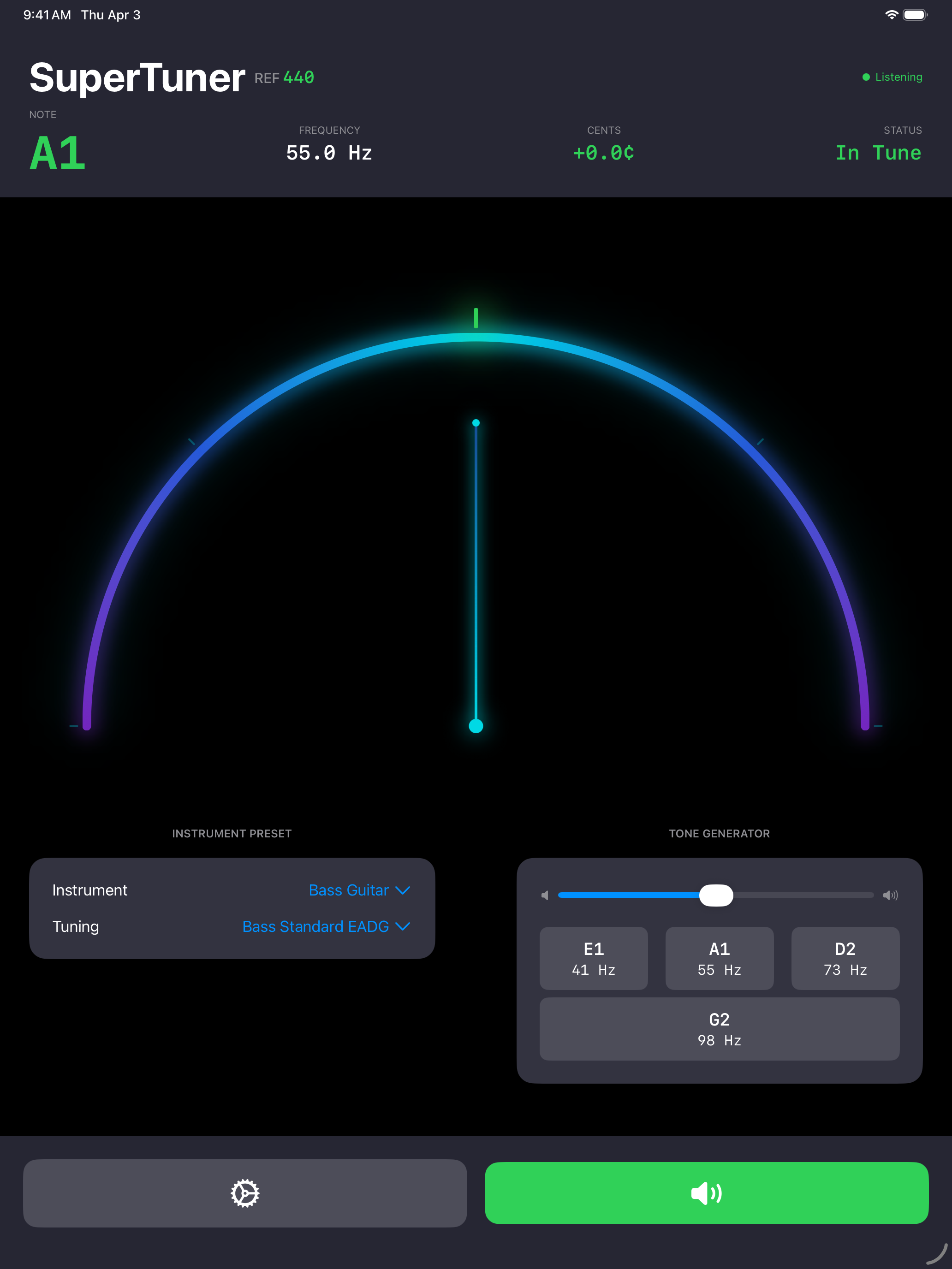 iPad — Needle Gauge, Bass Guitar A1